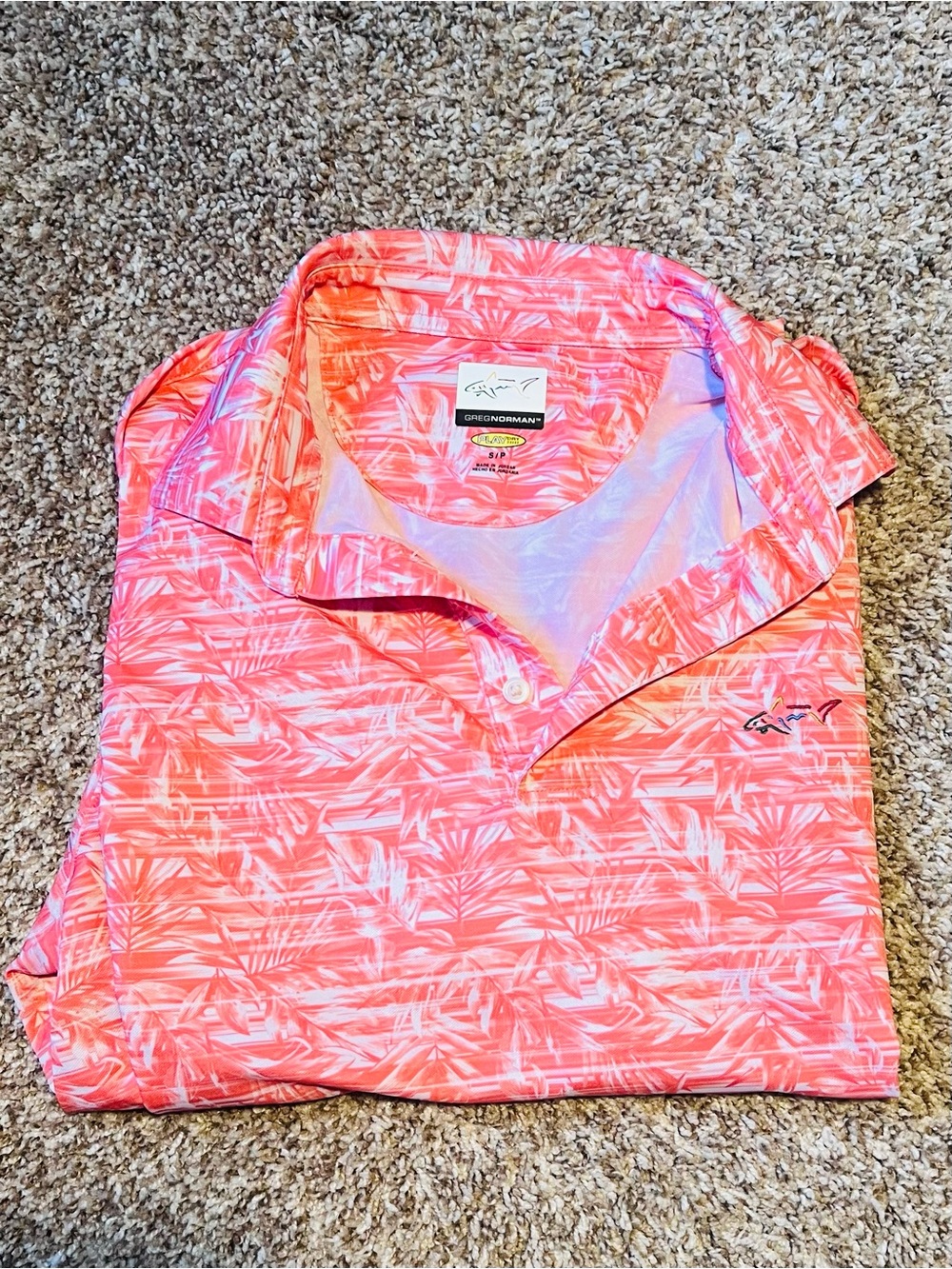 Greg Norman Collection Coral Palm-Print Performance Polo
